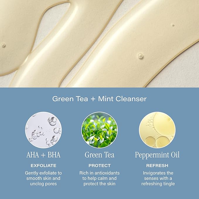 SKINN Day & Night Face Wash for Women & Men - Refreshing Green Tea & Mint Infusion, Nourishing Olive & Enzyme Formula - Complete AM/PM Cleanser Set for Hydrated-GlimoraGlow