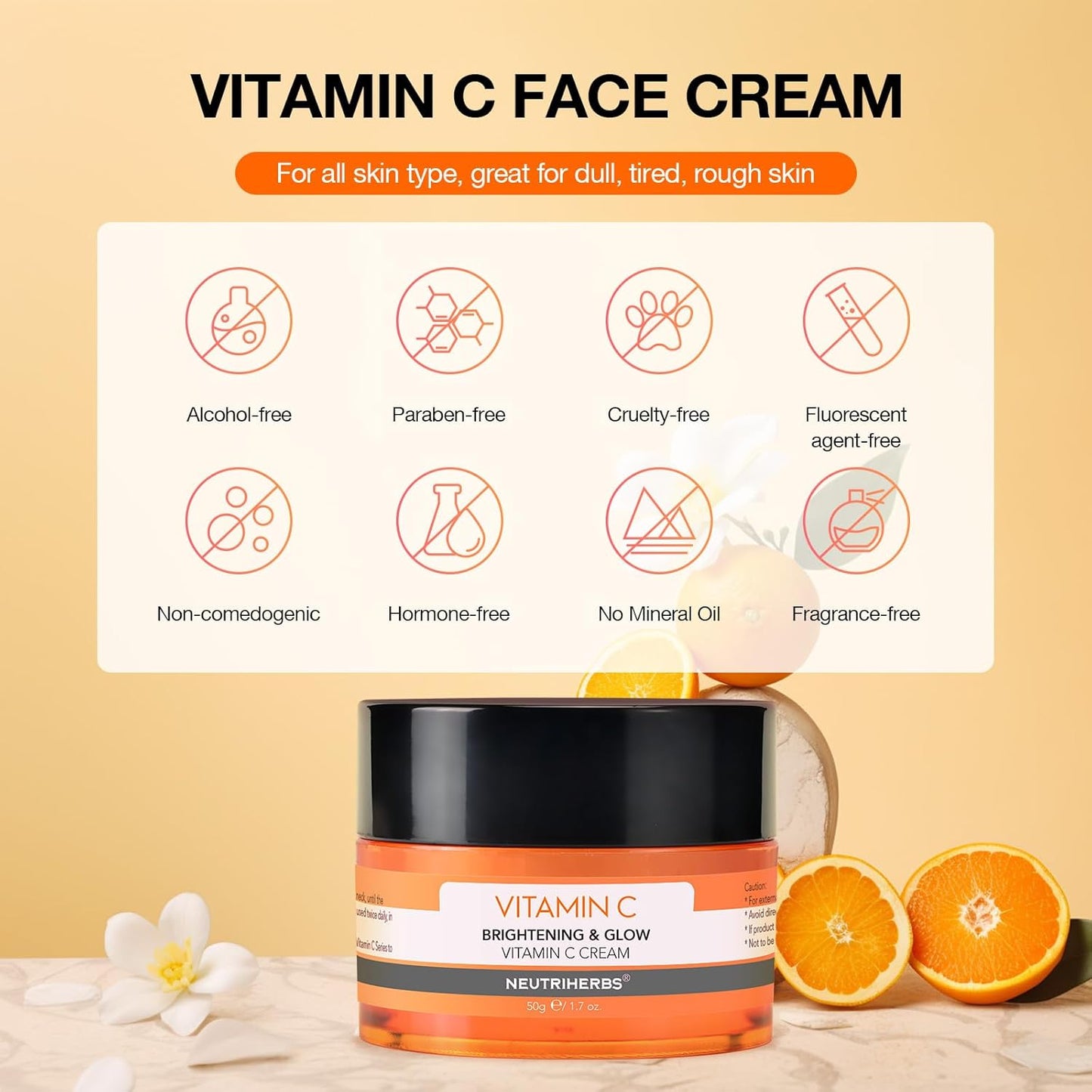 Neutriherbs Vitamin C Face Cream, Day & Night Facial Moisturizer, Daily Skin Care, Brighten, Lighten Skin, Moisturizing Softening Smoothing Skin 1.7oz-GlimoraGlow