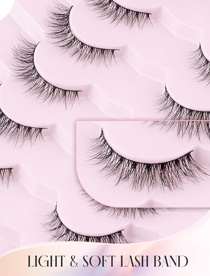 Natural Lashes Mink Natural Eyelashes False Eyelashes Natural Look False Lashes Wispy Eye Lashes Cat Eyelashes Fake Lashes UK222-GlimoraGlow