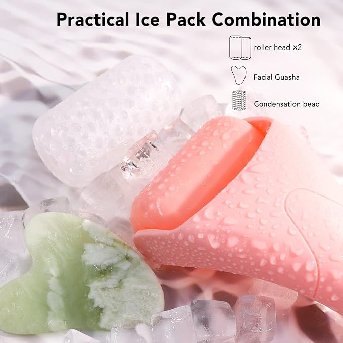 huefull Ice Roller for Face with 2 Rollers and Gua Sha Facial Tools, Face Roller for Self Care, Guasha Tool for Face, Puffiness Relief, Skin Care Gifts for Woman Men, Self Care Gifts-GlimoraGlow