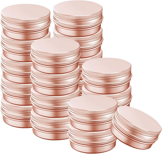 0.5 Ounce Aluminum Tin Jar with Screw Cap 15mL Tin Cans Refillable Containers for Cosmetic, Lip Balm, Cream, Lotion, Balms, Spices, Salve, Rose Gold 40 Pcs-GlimoraGlow