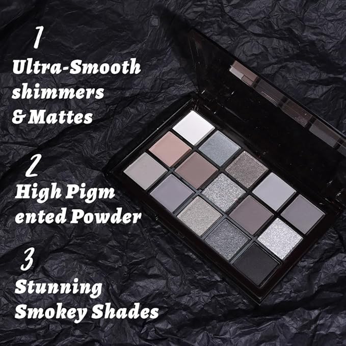 15 Colors Black Gray Silver Matte Shimmer Eyeshadow Palette for Eye Makeup,High Pigmented Brown White Eye Shadow Primers Powder Palet de sombras de ojos-GlimoraGlow
