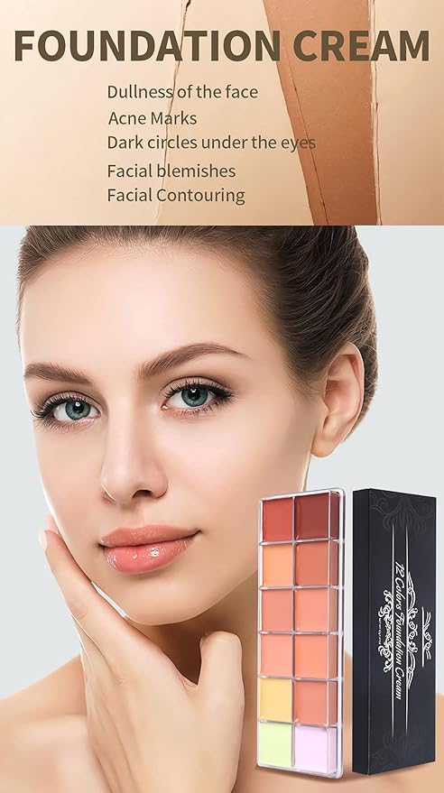 12 Color Correcting Concealer Palette, Cream Color Corrector Contour Makeup Palette，Contouring Foundation Highlighting Concealer Palette for Conceals Dark Circles, Redness, Acne, Blemish-GlimoraGlow