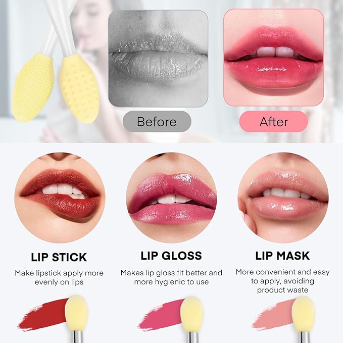 Unaone Lip Scrub Brush - 3 PCS Dual-ended Lip Scrubber Exfoliator and Silicone Lip Brush, 3-in-1 Silicone Lip Scrub Tool Lip Mask Applicator, Gentle Exfoliator & Applicator for Soft-GlimoraGlow