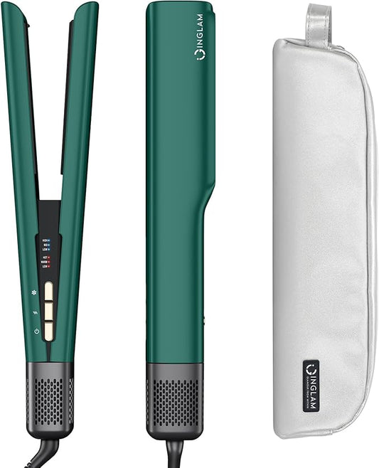 IG INGLAM Air Straightener, Style From Wet Hair, 2.2" Dryer Straightener, 200M Negative Ionic, One-Step Air Straight for Medium and Long Hair (14"-30"), Dark Green-GlimoraGlow