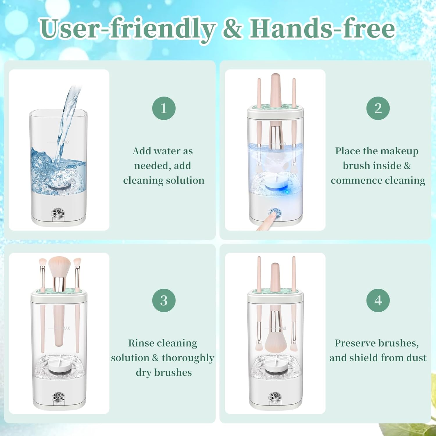 Electric Makeup Brush Cleaner Machine, Ultimate Efficient Automatic Cleaner for All Types of Makeup Brushes- Transparent-GlimoraGlow