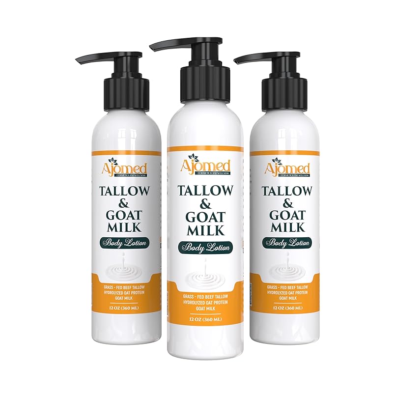 Grass Fed Beef Tallow & Goat Milk Body Lotion for Sensitive Skin, Organic Tallow Lotion - Soothes Dry Patches, dry skin eczema Moisturizer - Handmade Tallow Body Lotion (Sandalwood Vanilla, 12 Oz)-GlimoraGlow