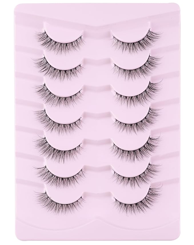 Lashes Natural Cat Eye Lashes Wispy Lashes 13mm False Lashes Wispy Lashes C Curl Strip Eyelashes Thin Cotton Band Soft Fake Eyelashes False Lashes Pack 7 Pairs-GlimoraGlow