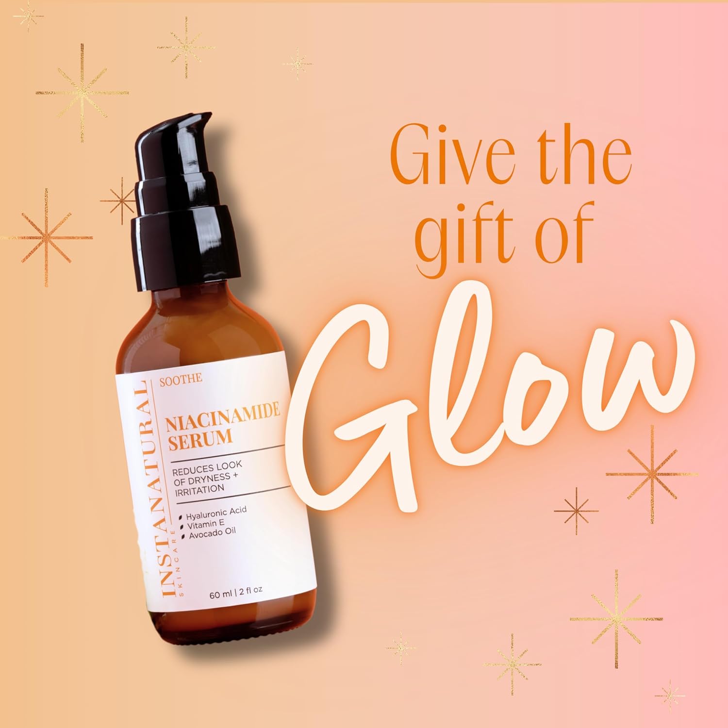 InstaNatural Niacinamide Face Serum, Hydrates, Soothes, Reduces Irritation, Redness, Lines, Wrinkles, and Other Signs of Aging, with Hyaluronic Acid and Vitamin E, 2 Fl Oz-GlimoraGlow