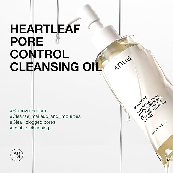 Anua Heartleaf Pore Control Cleansing Oil, Oil Cleanser for Face, Makeup Blackhead Remover, Korean Skin Care 6.76 fl oz(200ml) (original)-GlimoraGlow
