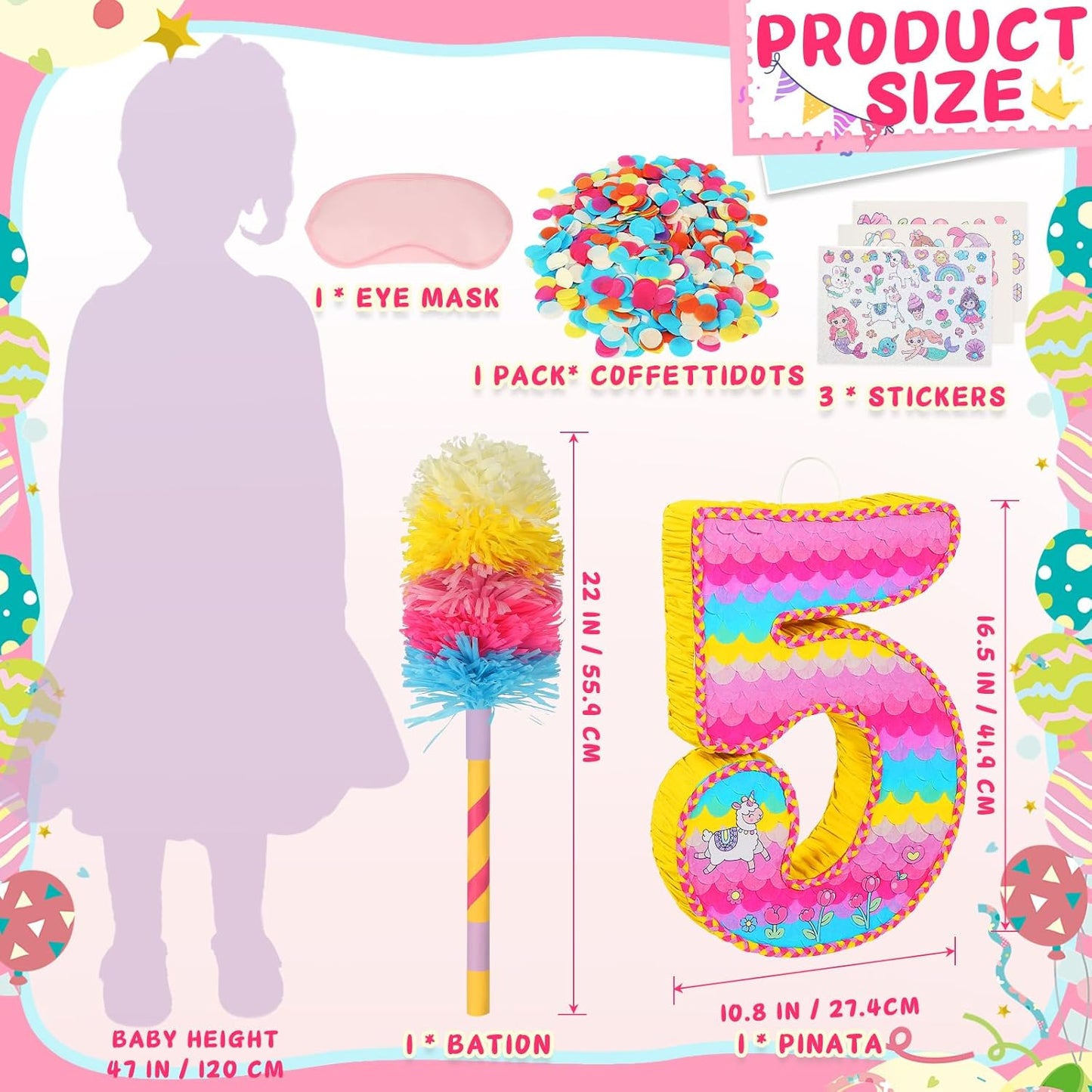 Number 5 Pinata for Birthday Party Decorations, Unicorn Mermaid Theme Pink Piñata Games Toy (5th)