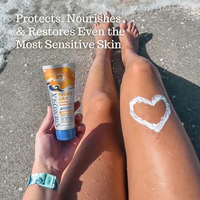 SPF 45 Every Day Shimmer Mineral Sunscreen | 2.5 Fl Oz Biodegradable, Paraben Free & Reef Safe Sunscreen | Non-Greasy, Lightweight & Shimmer Mineral Protection Against UVA & UVB for Face & Body-GlimoraGlow