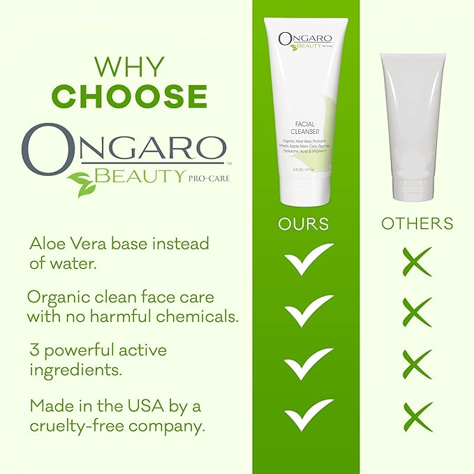 Ongaro Beauty Hydrating Face Cleanser, Gentle Facial Cleanser with Organic Aloe Vera for Normal, Oily, Sensitive and Dry Skin, Facial Wash with Hyaluronic Acid and Vitamin E, 6 fl oz-GlimoraGlow