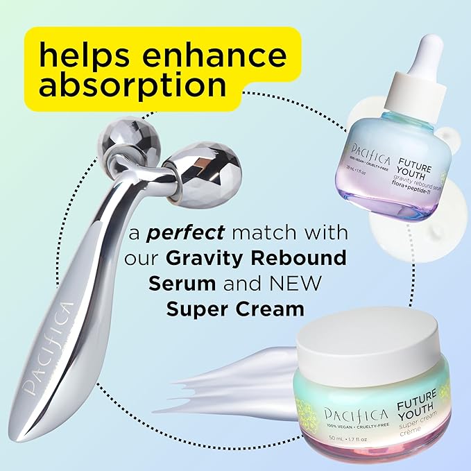 Pacifica Future Youth Stainless Steel Face Roller – Cooling Dual Gua Sha Facial Massager for Sculpting, Contouring & De-Puffing – Anti-Aging Skin Care Tool for Wrinkles & Fine Lines Lymphatic Drainage-GlimoraGlow