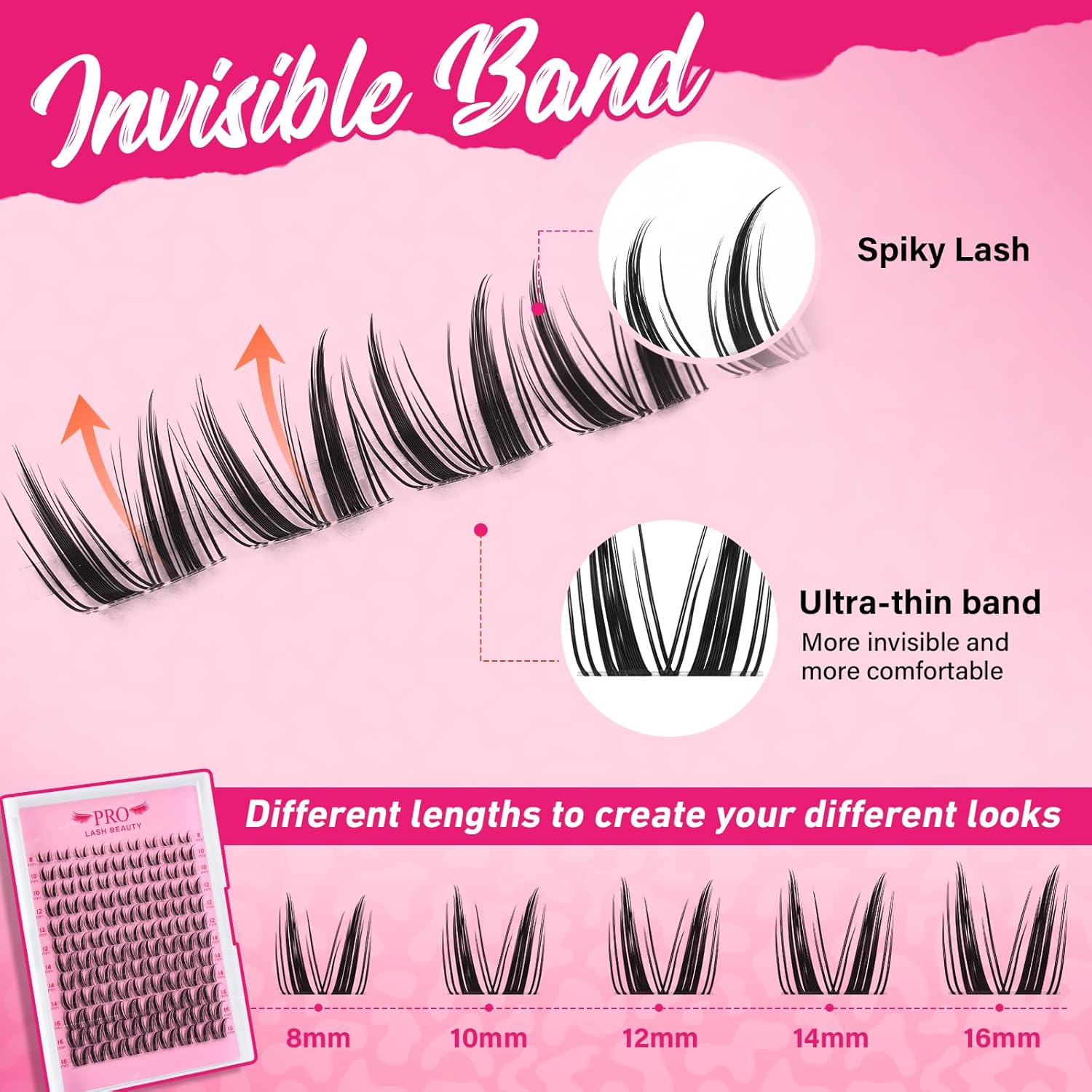 PROLASHBEAUTY Manga Lash Clusters Kit Wispy Eyelash Clusters DIY Lash Extension Kit Individual lashes Incisible Band Eyelash Extension Kit with Lash Glue, Tweezers Lash Brush (Genie,8-16mix)-GlimoraGlow