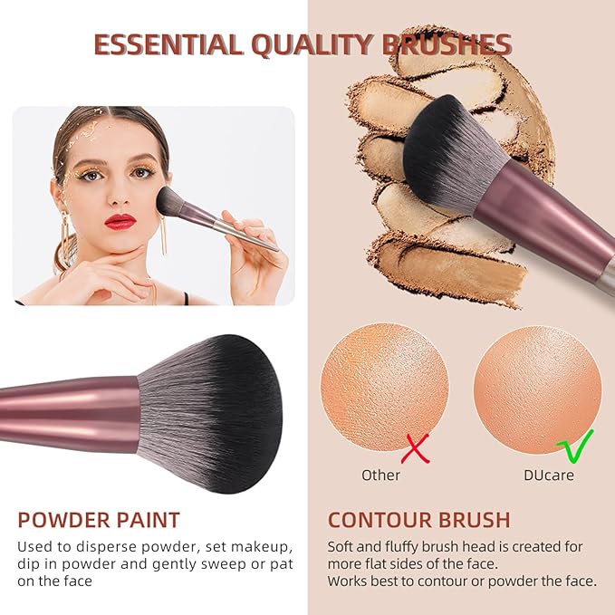 DUcare Makeup Brushes with Bag - 14Pcs Professional Synthetic Make Up Brushes Set for Blush Concealer Foundation Bronzer Powder Eyebrow Eyeshadow Blending Makeup Brush Set Mekaup bag, Rose Golden-GlimoraGlow