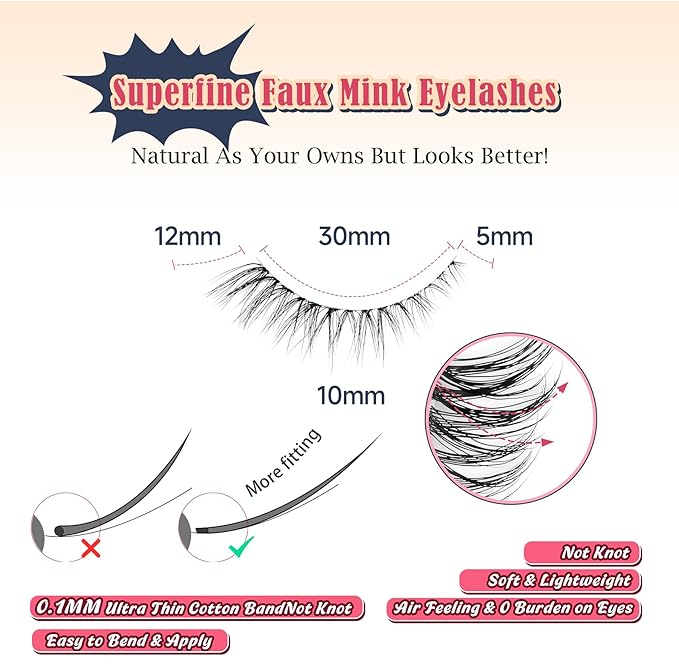 Cat Eyelashes Natural Eye Lashes 12mm False Lashes Wispy Thin Band 3D Volume Fake Eyelash C Curl Lash Pack Natural Look 7 Pair-GlimoraGlow