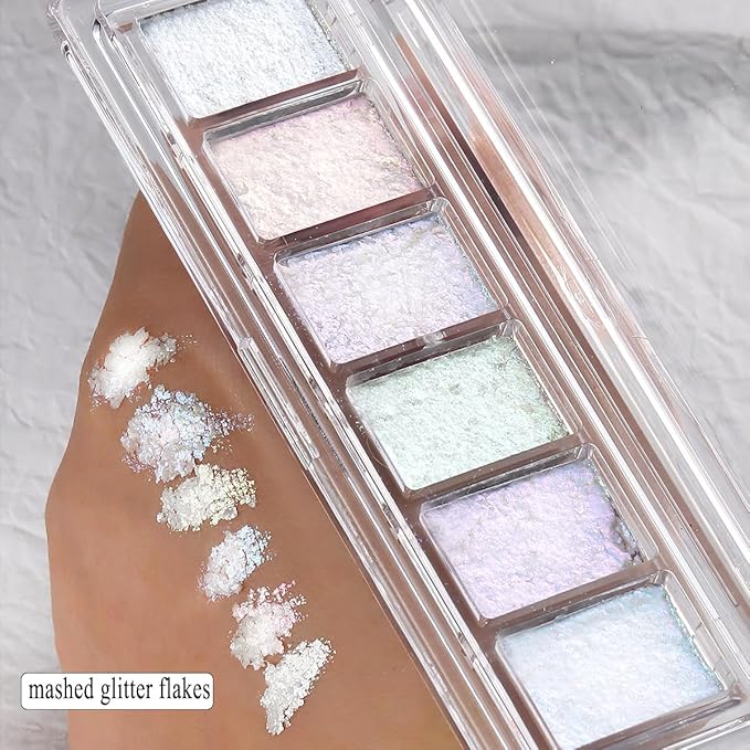 Iridescent Nail Glitter Set, 6 Colors Mud Texture Aurora Chrome Powder, Pink Blue Pearlescent Glitter, Chameleon Nail Flakes Gold Leaf, Holographic Manicure Decor-GlimoraGlow