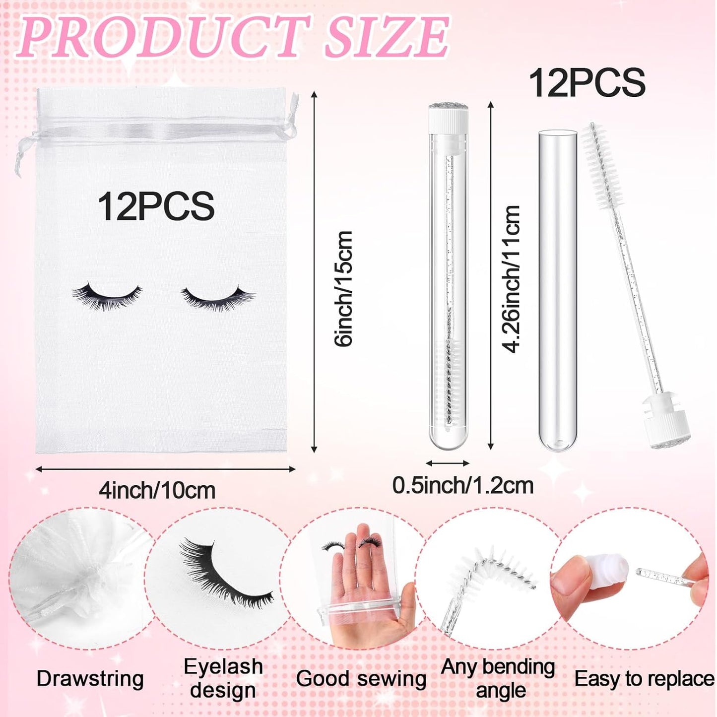 Zhehao 80 Pcs Lash Shampoo Bottle Brushes Kit 20 Foam Pump Dispensers 20 Lash Shampoo Brushes 20 Eyelash Aftercare Bag 20 Cleaning Pipes, Eyelash Extension Supplies(White, Sliver)-GlimoraGlow