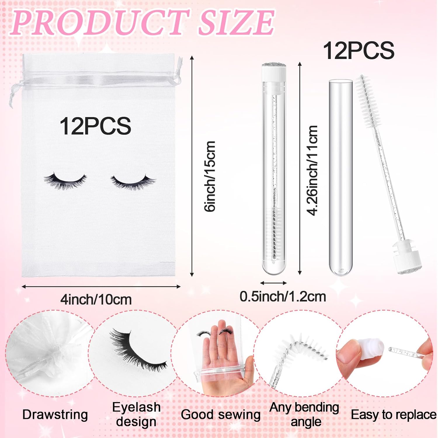 Zhehao 80 Pcs Lash Shampoo Bottle Brushes Kit 20 Foam Pump Dispensers 20 Lash Shampoo Brushes 20 Eyelash Aftercare Bag 20 Cleaning Pipes, Eyelash Extension Supplies(White, Sliver)-GlimoraGlow