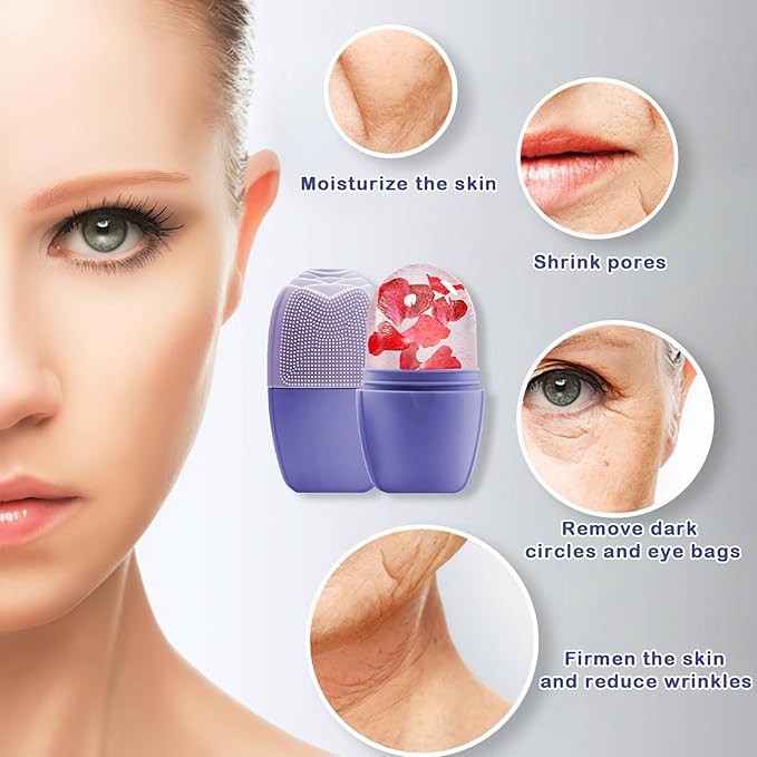 XHJRI Ice Face Roller Massager,Ice Cube Roller for Face, Eyes and Neck Naturally Conditioning and Skin Care,De-Puff Eye Bags,Reduce Migraine Pain,Reusable Massage Silicone Ice Mold (New Purple)-GlimoraGlow