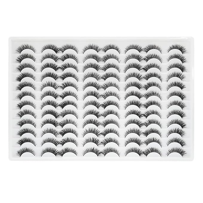 False Eyelashes 48 Pairs Faux Mink Lashes 14mm Wispy Lashes 3D Fluffy Cat Eye Lashes Pack Bulk Wholesale Strip Lashes(style 48-019)-GlimoraGlow