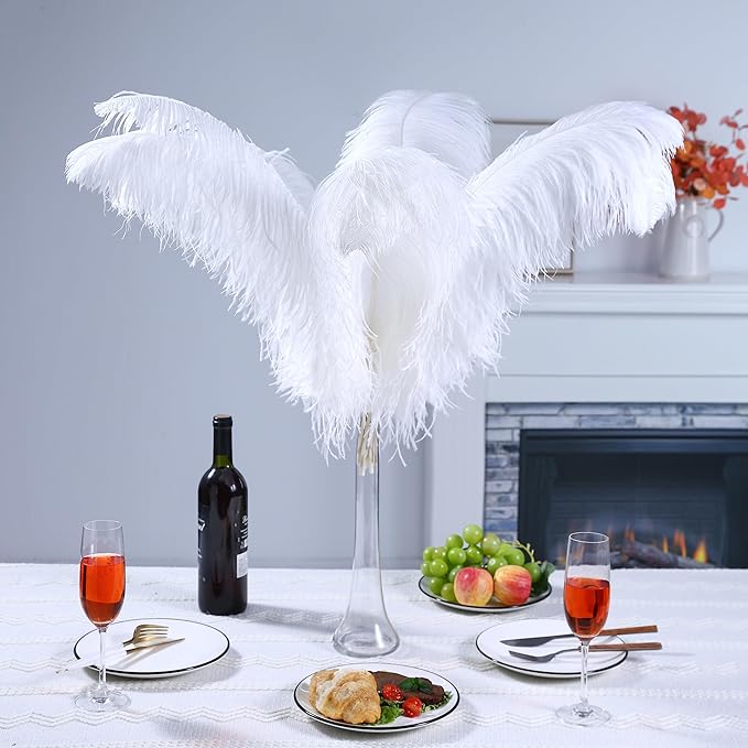 Larryhot White Large Ostrich Feathers - 28-30 inch 10pcs Feathers for Vase,Wedding Party Centerpieces and Home Decorations (White)
