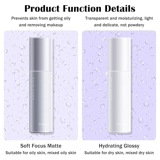 2PCS Makeup Setting Spray for Face,Waterproof Setting Spray for Makeup,Long Lasting Oil Control Finishing Holding Face Mist,Refreshing Hydrating Glossy and Matte Fixing Facial Mist Make Up Set A4-GlimoraGlow