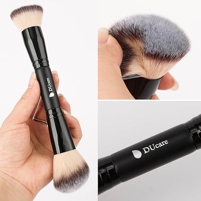 DUcare Foundation Brush Contour Bronzer Double Ended Makeup Brush for Blending Liquid Powder Concealer Cream Blush Buffe Black-GlimoraGlow