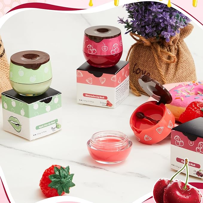 12 Pcs Bee Lip Balm Honey Pot with Brush Propolis Lip Mask Overnight, Moisturizing Hydrating Lip Sleeping Mask Prevention Dry and Cracked(Honey+Strawberry+Watermelon+Apple Lime+Cherry)-GlimoraGlow