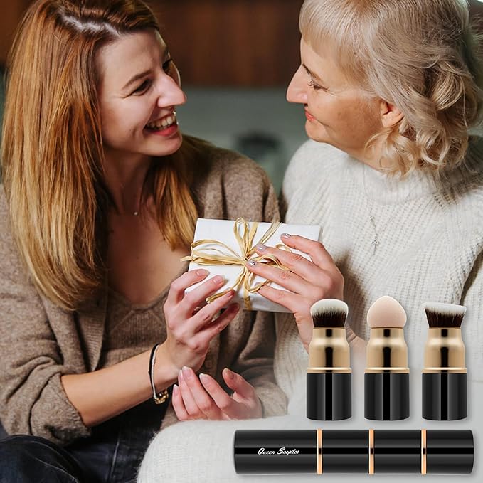 3 in 1 Professional Liquid foundation Makeup Brush Set Kabuki Face Blush Foudation Brush Powder Sponge for Powder/Liquid/Cream Travel Cosmetics Makeup Brushes with Cap-GlimoraGlow