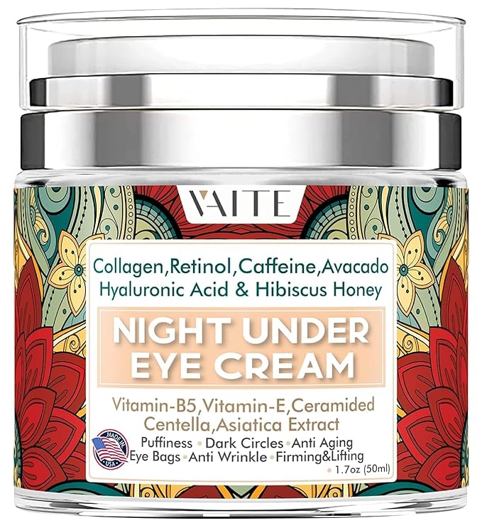 Under Eye Cream with Collagen Avacado Hyaluronic Acid & Hibiscus Honey for Night and Day with Vitamin- E, Vitamin-B5 for Puffiness Circles Anti Aging Eye Baqs and Anti Wrinkle Retinol, Caffeine,-GlimoraGlow