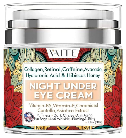 Under Eye Cream with Collagen Avacado Hyaluronic Acid & Hibiscus Honey for Night and Day with Vitamin- E, Vitamin-B5 for Puffiness Circles Anti Aging Eye Baqs and Anti Wrinkle Retinol, Caffeine,-GlimoraGlow