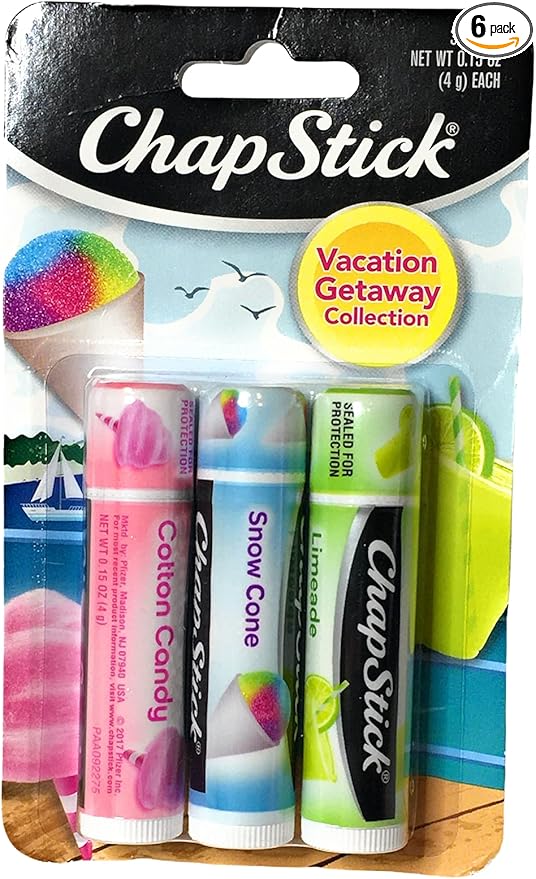 (1) Pack of 3 Count ChapStick Vacation Getaway Collection Lip Balm (Flavors Include Cotton Candy, Snow Cone and Limeade)-GlimoraGlow