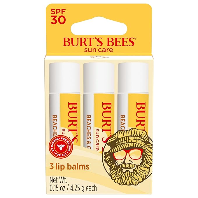 Burt’s Bees SPF 30 Lip Balm Mothers Day Gifts for Mom, Beaches and Cream, Water-Resistant Sun Care, Nano-Free Zinc Oxide Formula, Natural Origin Conditioning Lip Treatment, 3 Tubes, 0.15 oz.-GlimoraGlow