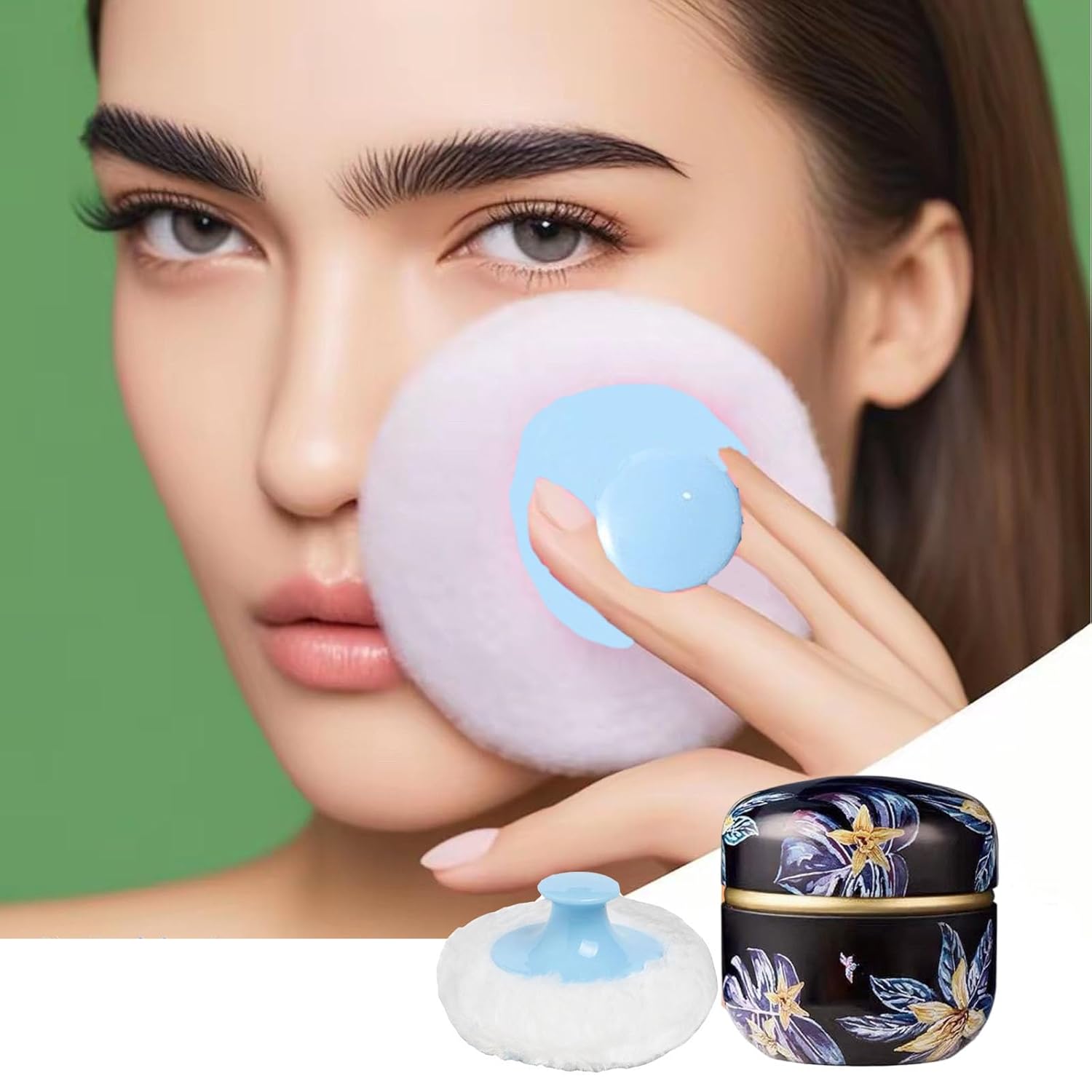 Body Powder Puff and Container, 3.35" Portable Dusting Powder Container with Soft Puff Loose Powder Case Box Jar with Lids for Baby Women Home and Travel Use-GlimoraGlow