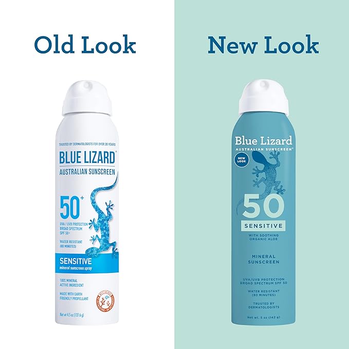 Blue Lizard Sensitive Mineral SPF 50 Spray, Dermatologist-Recommended Brand, Broad-Spectrum UVA/UVB Protection, Water-Resistant, Zinc Oxide Formula, 5 oz-GlimoraGlow