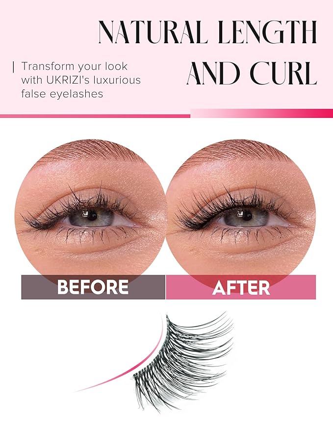 Half Lashes Natural Wispy Corner 3/4 False Eyelashes Clear Band Lashes W02-GlimoraGlow
