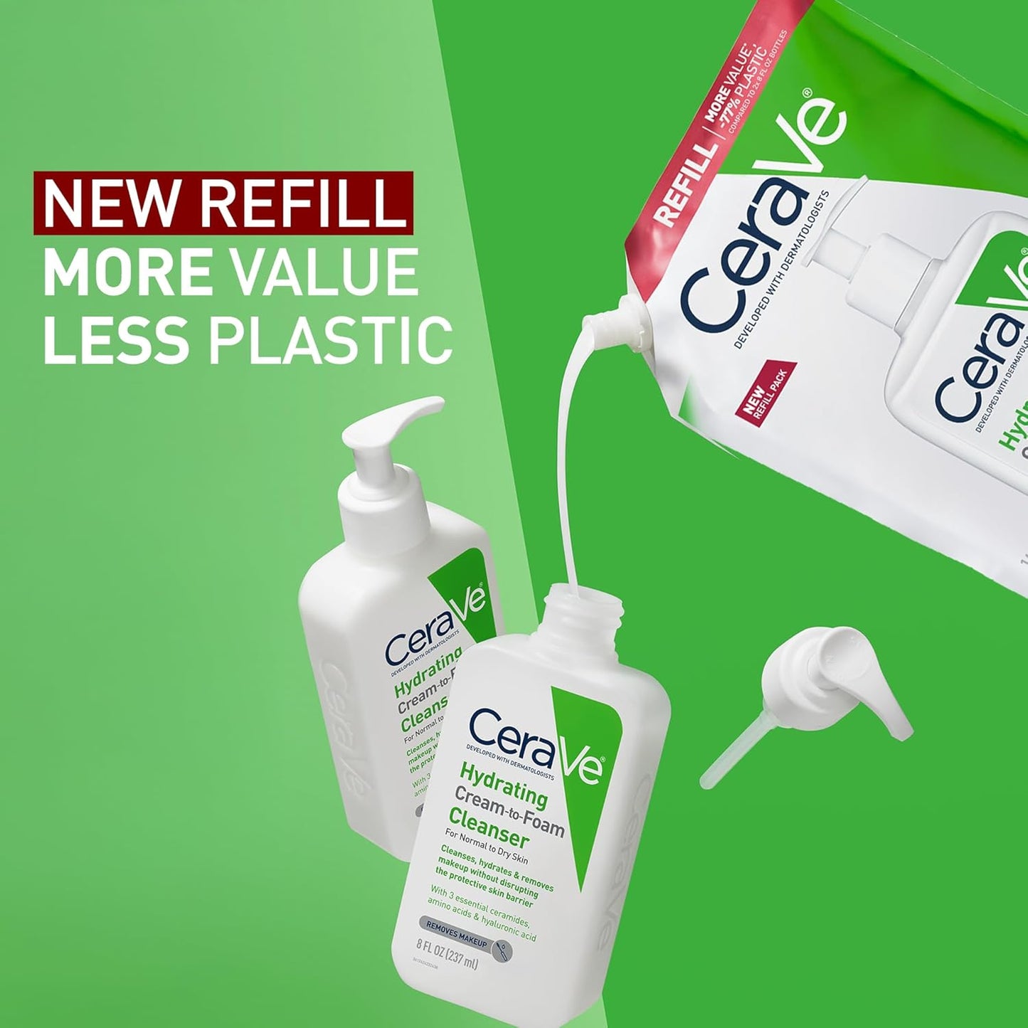 CeraVe Hydrating Cream To Foam Cleanser, Makeup Remover Face Wash For Dry Skin, Foaming Facial Cleanser With Hyaluronic Acid, Normal To Dry Skin, Fragrance Free & Non Comedogenic, 16 Ounce Refill-GlimoraGlow