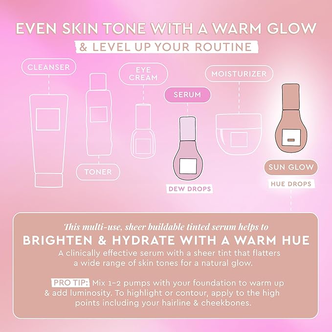 Glow Recipe Hue Drops - Mini Tinted Face Serum - Bronzing Drops to Brighten & Hydrate - Skincare Makeup Primer & Liquid Highlighter to Blur Pores for a Radiant, Even Skin Tone - Sun Glow (15ml)-GlimoraGlow