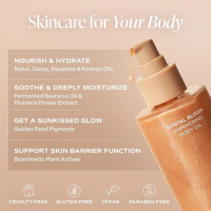Saltair Shimmering Body Oil - Santal Bloom Scented Dry Oil Moisturizer with Light-Reflecting Pearl Pigments. Moisturizing Glow for All Skin Types - 4 Fl Oz-GlimoraGlow
