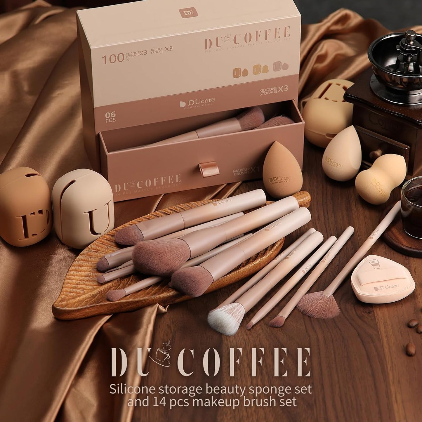 DUcare Makeup Brushes Set 14Pcs Coffee Series Makeup Brush set with Makeup Sponges Gifts Foundation Blending Face Powder Blush Eye Shadows Brushes-GlimoraGlow