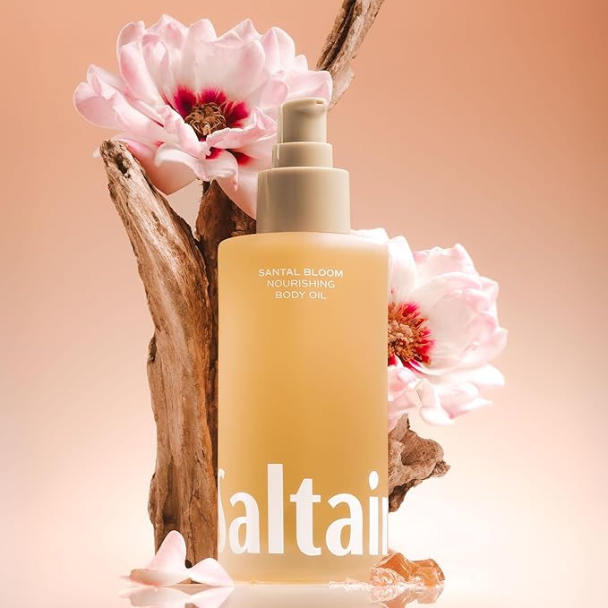 Saltair Body Oil. Luxurious Santal Bloom After Shower and Bath Oil Moisturizer for Women and Men. Botanical, Non-Greasy, and Well-Absorbing Lotion for Hydrating Dry Skin. 4oz Pump Bottle-GlimoraGlow