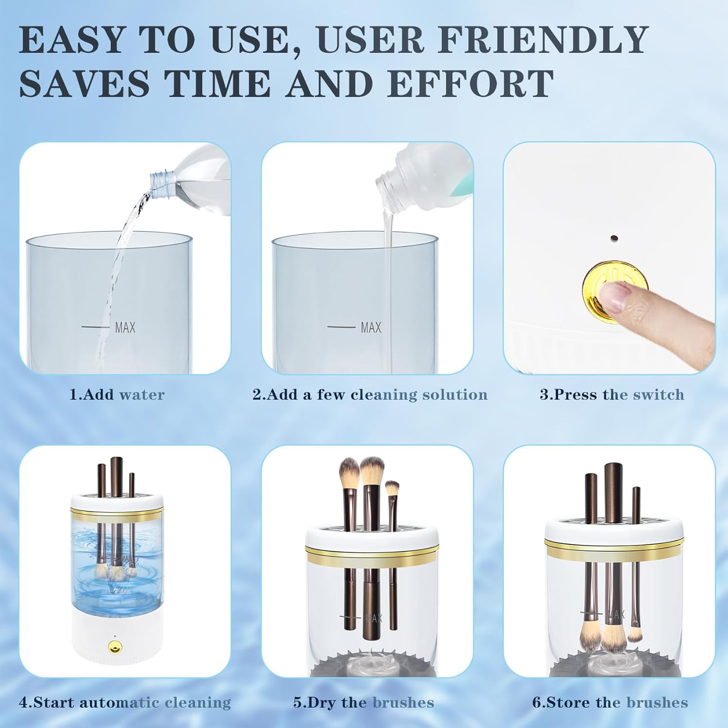 Makeup Brush Cleaner,Low noise and 8000 RPM Electric Makeup Brush Cleaner Machine for Deep Cleaning,Automatic Spinning Cosmetic Brush Cleaner for All Size Makeup Brushes and Sponges(White)-GlimoraGlow