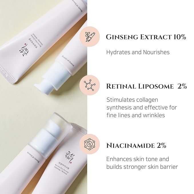 Beauty of Joseon Revive Eye Serum with Retinal Niacinamide Correction for Puffy Eye Bags Fine Lines Dark Circles Wrinkles, Korean Skin Care 30ml, 1 fl.oz-GlimoraGlow