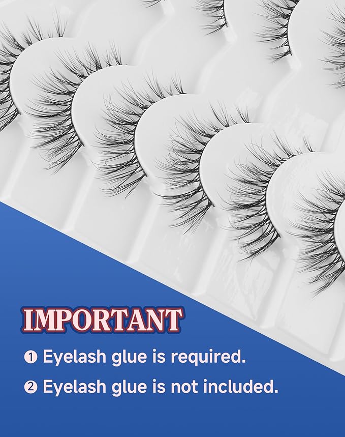 Cat eye Lashes Natural Wispy Lash Strip Natural Look Flared Eyelashes Fairy False Eye Lashes Fluffy False Eyelashes Soft 7 Pairs D97-GlimoraGlow