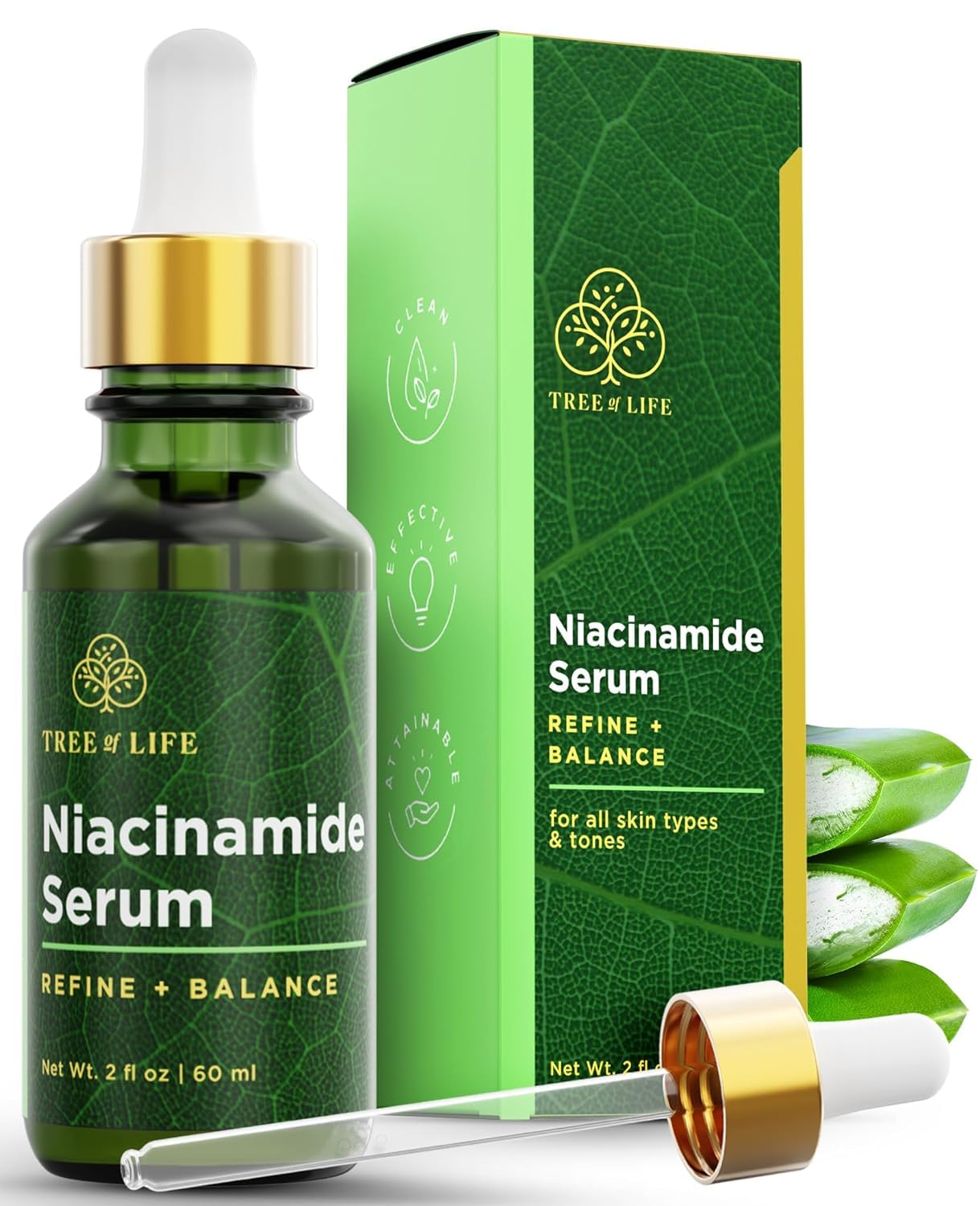 Tree of Life Beauty Niacinamide Vitamin B3 Serum, Hydrating Face Oil for Dark and Age Spots, Tightens Pores, Facial Serums for Sensitive Skin Care with Hyaluronic Acid and Vitamin E, 2 Fl Oz-GlimoraGlow