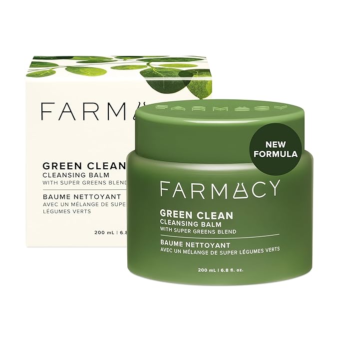 Farmacy Makeup Remover Cleansing Balm - Green Clean Waterproof Makeup Remover + Oil Based Cleanser - Newly Formulated Double Cleanser with Plant Based Waxes + Upcycled Moringa (200ml)-GlimoraGlow