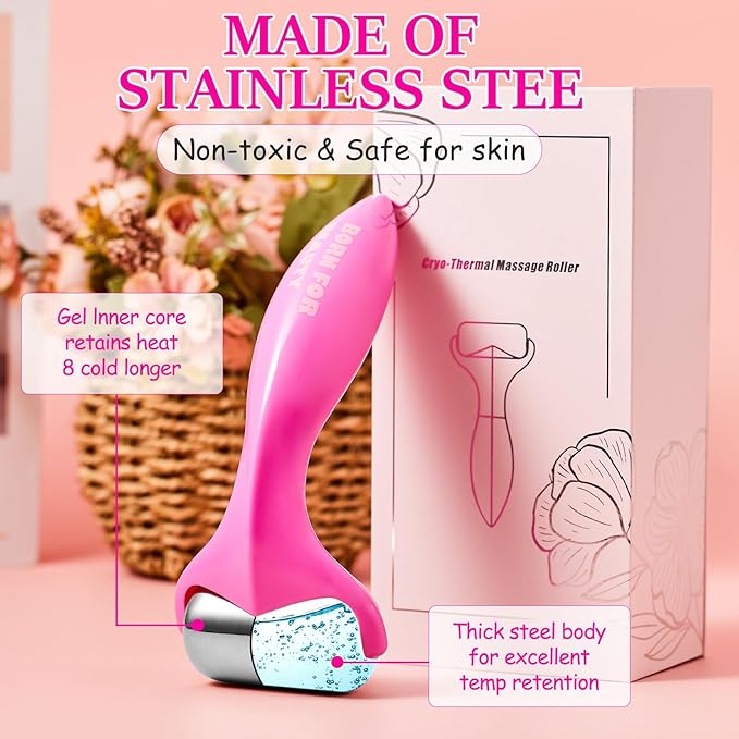 360° Rotating Ice Roller for Face-Stainless Steel Facial Massage Tool for Skin Tightening, Ice Face Roller -Wrinkle Reduction & Dark Circle Relief, Gift for Skincare Enthusiasts.-GlimoraGlow