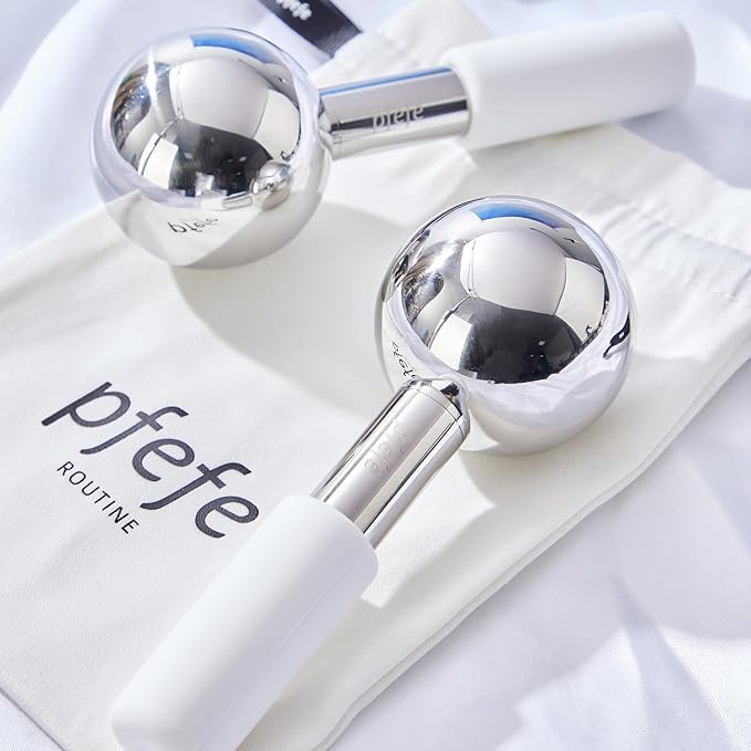 360 Rotating Ice Globes for Face & Eyes, Unbreakable Stainless Steel Cryo Sticks for Beauty Routines, Facials Cold Roller Colling Globes for Puffiness, Wrinkles, Dark Circles, Headaches-GlimoraGlow